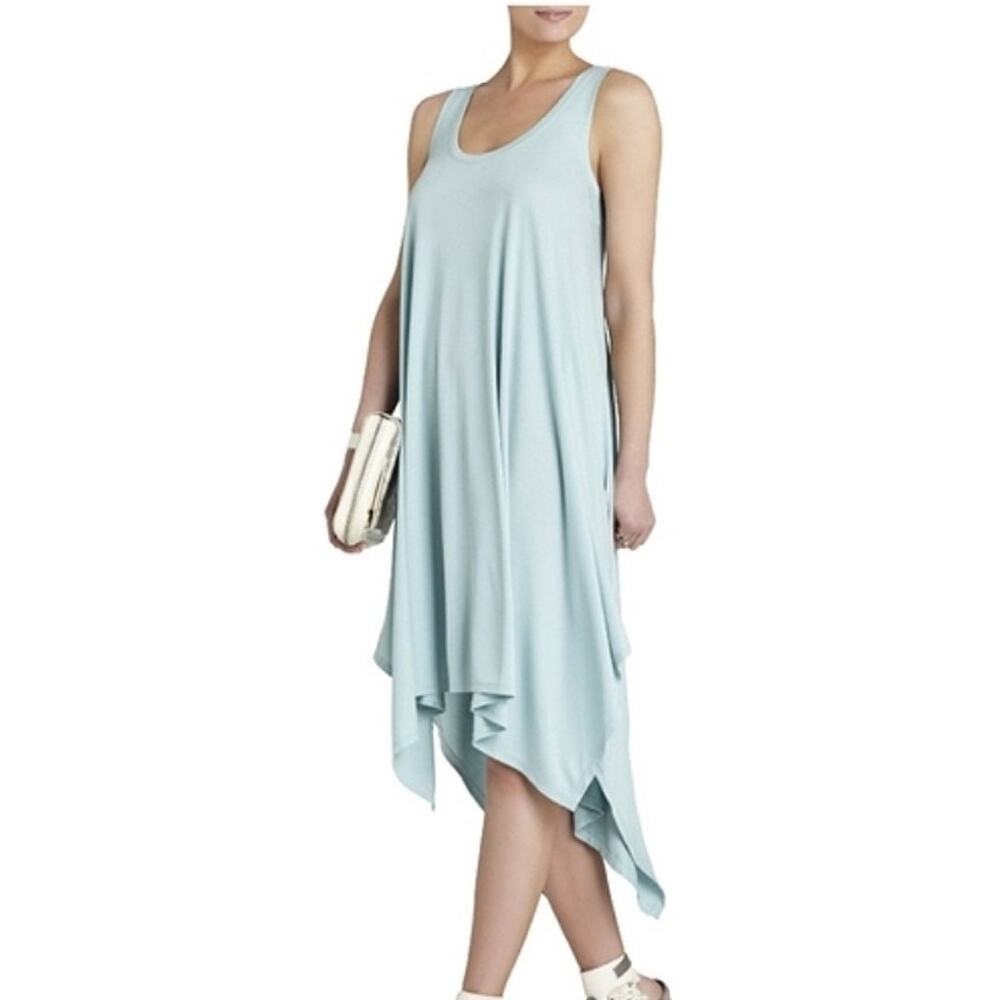 BCBG Modal Handkerchief Hem Asymetrical Shift Dress XS Blue Boho Coastal Resort